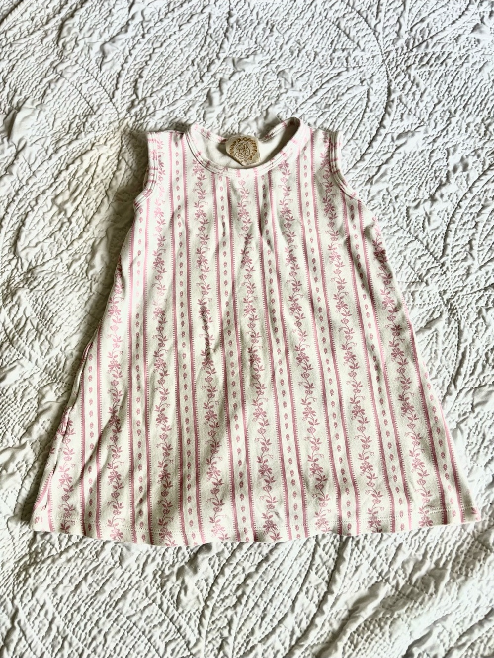 The Beaufort Bonnet Company Cream Tank with Pink Floral Stripe Print